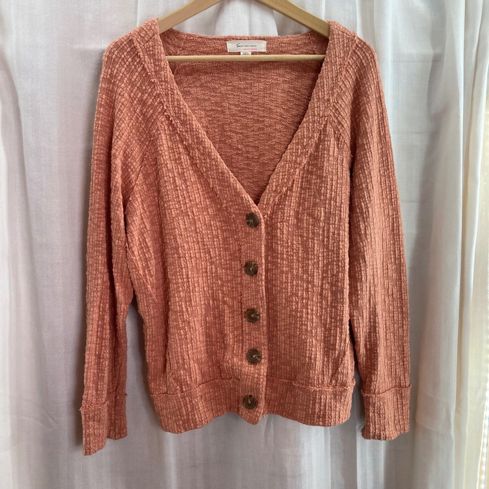 Two by Vince Camuto Textured Button Front Cardigan Sweater Rust Large Coral